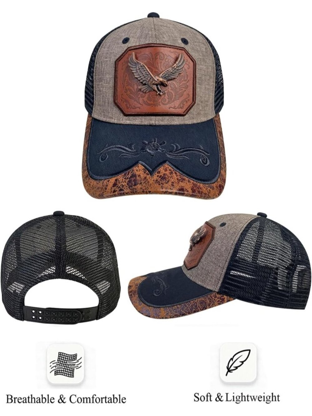 Men's X Grey Polyester Western Vintage Cowboy Cute Baseball Cap - Picture 2 of 6